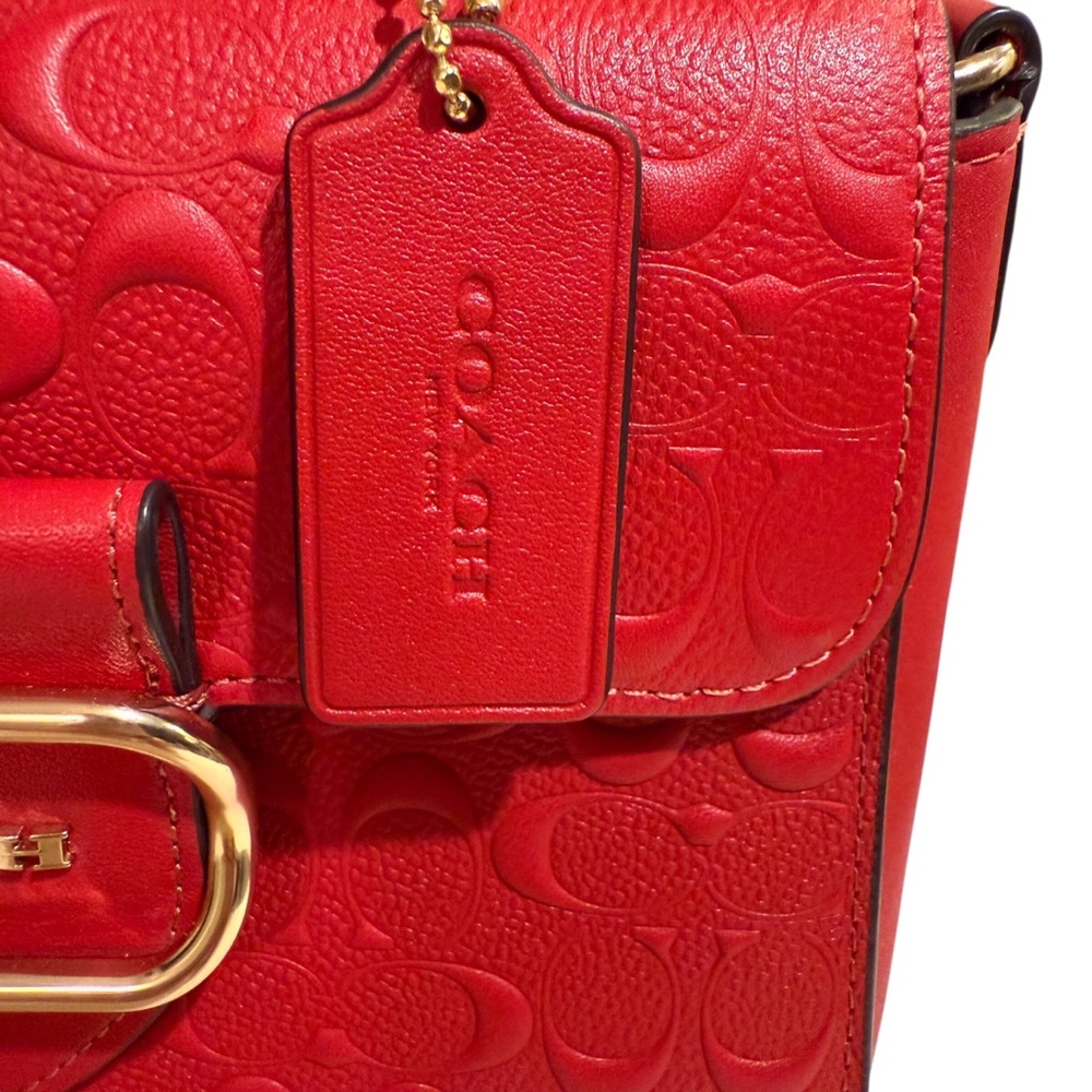 Coach Morgan Top handle Red Embossed Satchel with crossbody strap. NWT - Picture 3 of 13